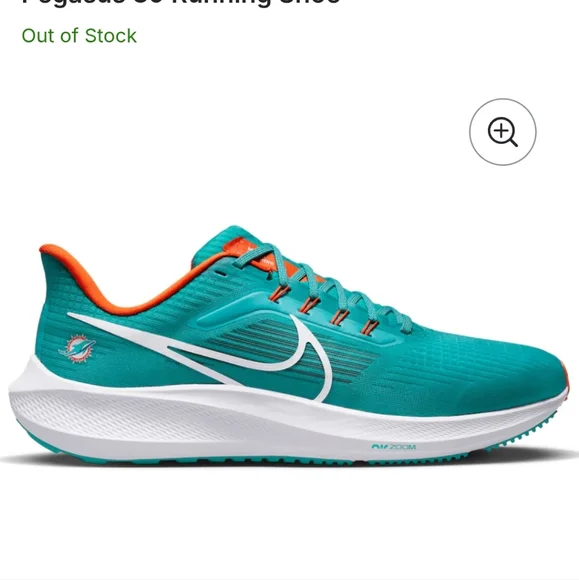 Miami Dolphins Nike Aqua Zoom Pegasus 39 Running Shoe - Picture 1 of 7